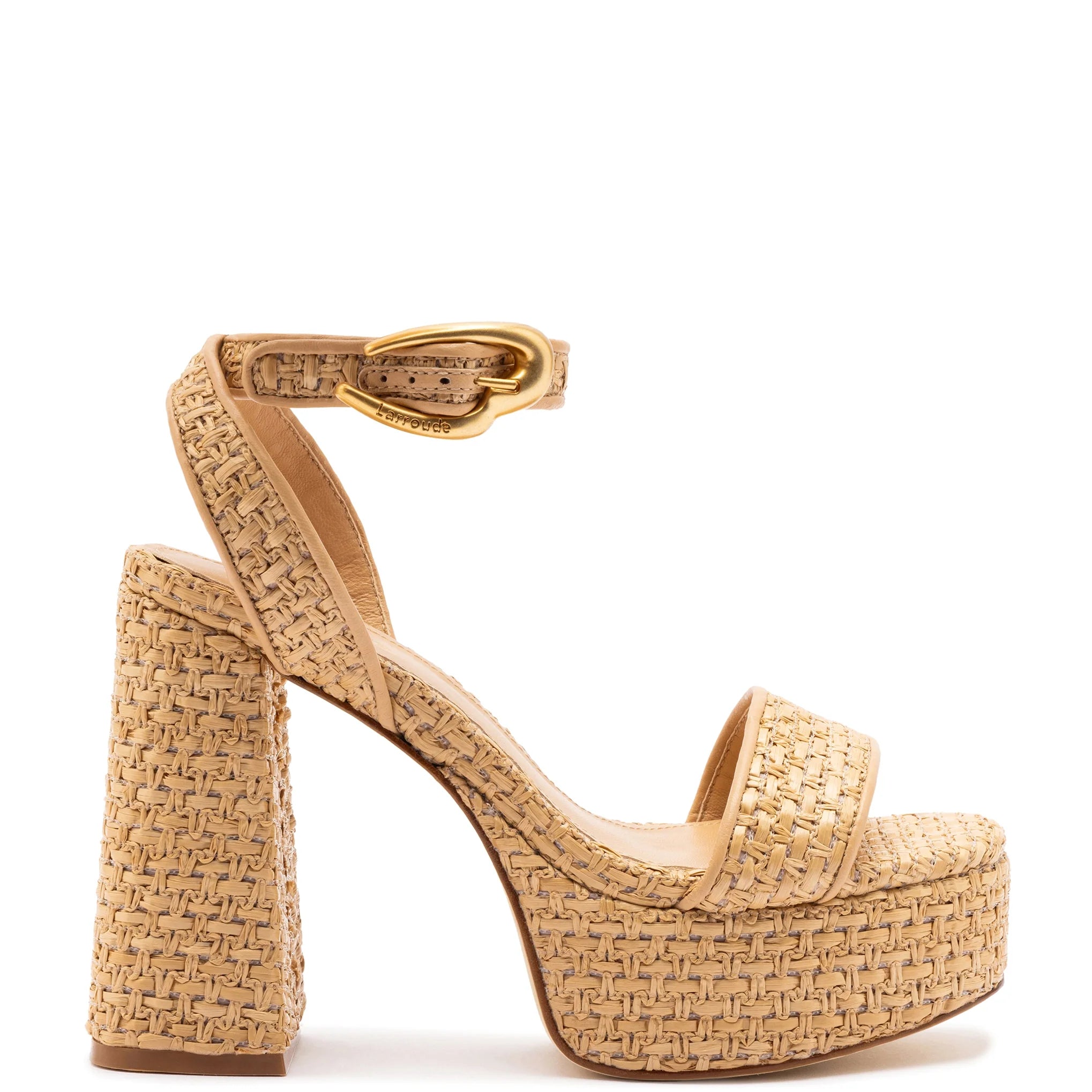 Dolly Verona Sandal in Beige Leather & Natural Raffia
