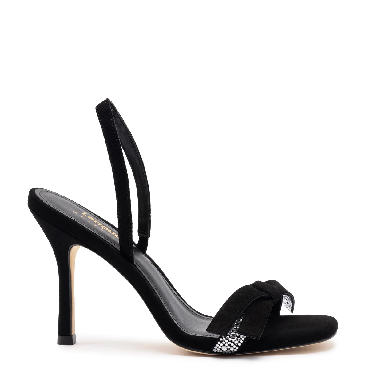 Larroudé x Markarian Sandal In Black Suede and Crystals