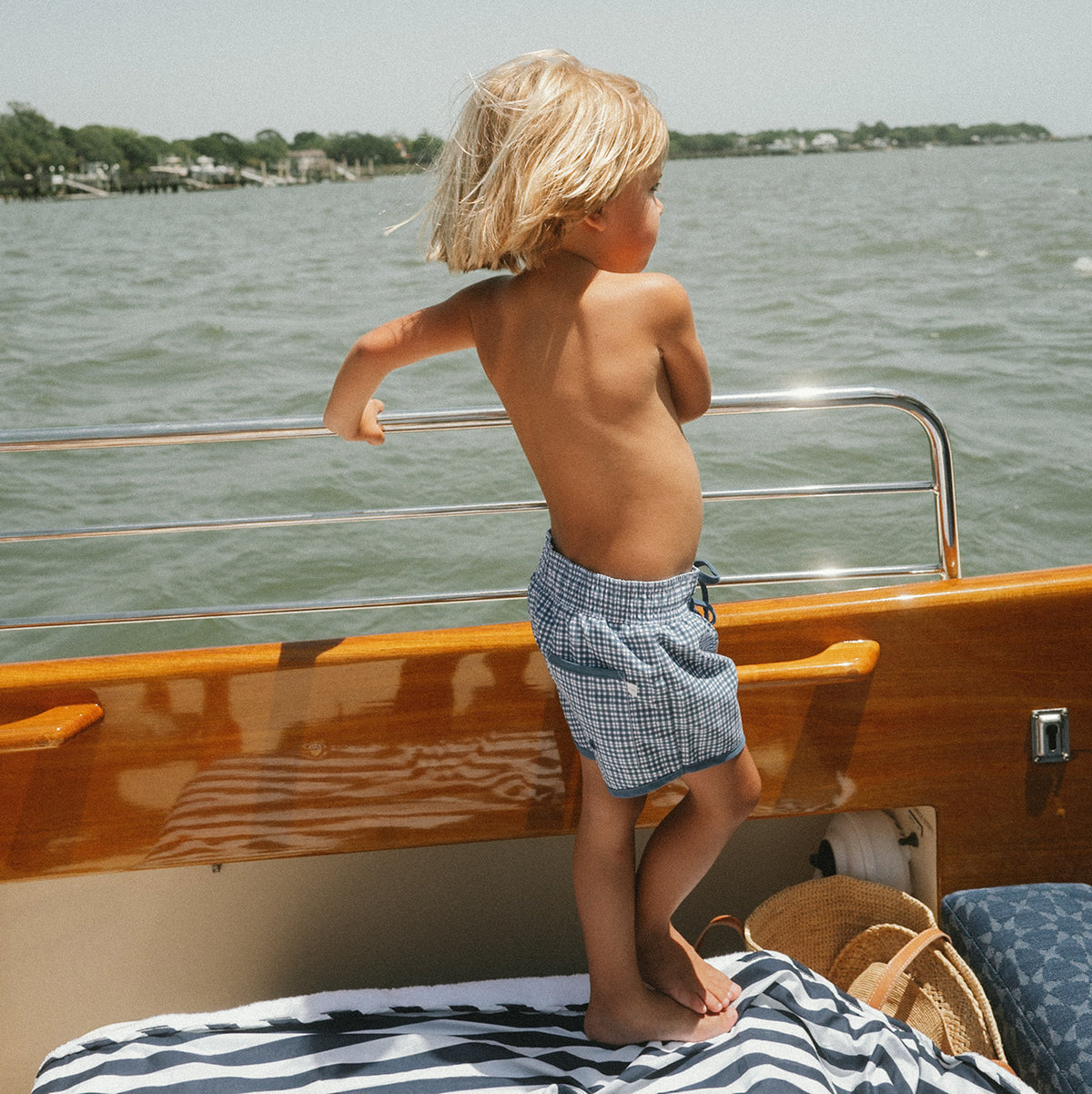 Boy’s Newport Navy Gingham Boardie