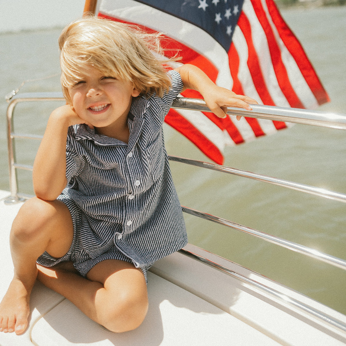 Boy’s Navy Stripe French Terry Short