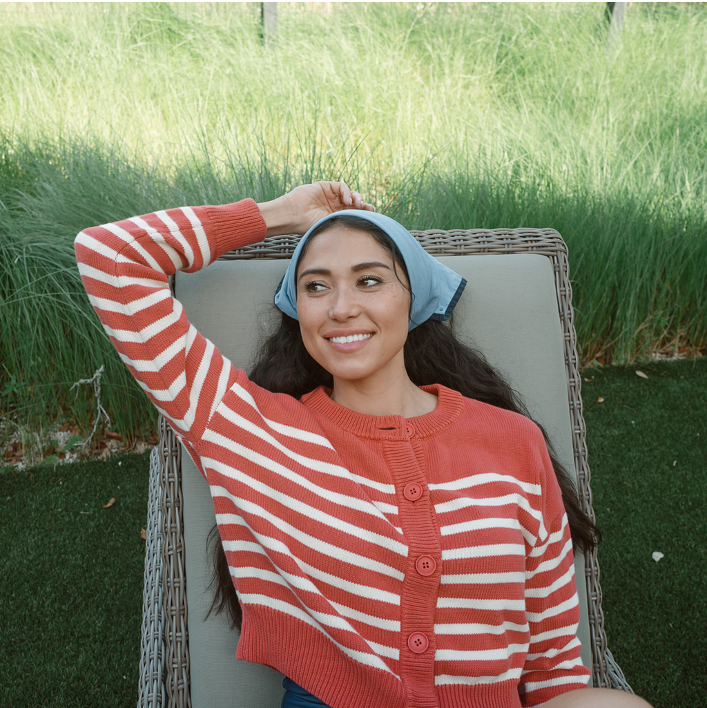 Women's Red and Cream Stripe Cropped Knit Cardigan