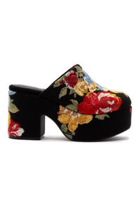 Larroude x Markarian Miso Clog In Floral Embroidery Black Fabric