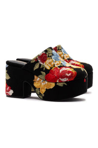 Larroude x Markarian Miso Clog In Floral Embroidery Black Fabric