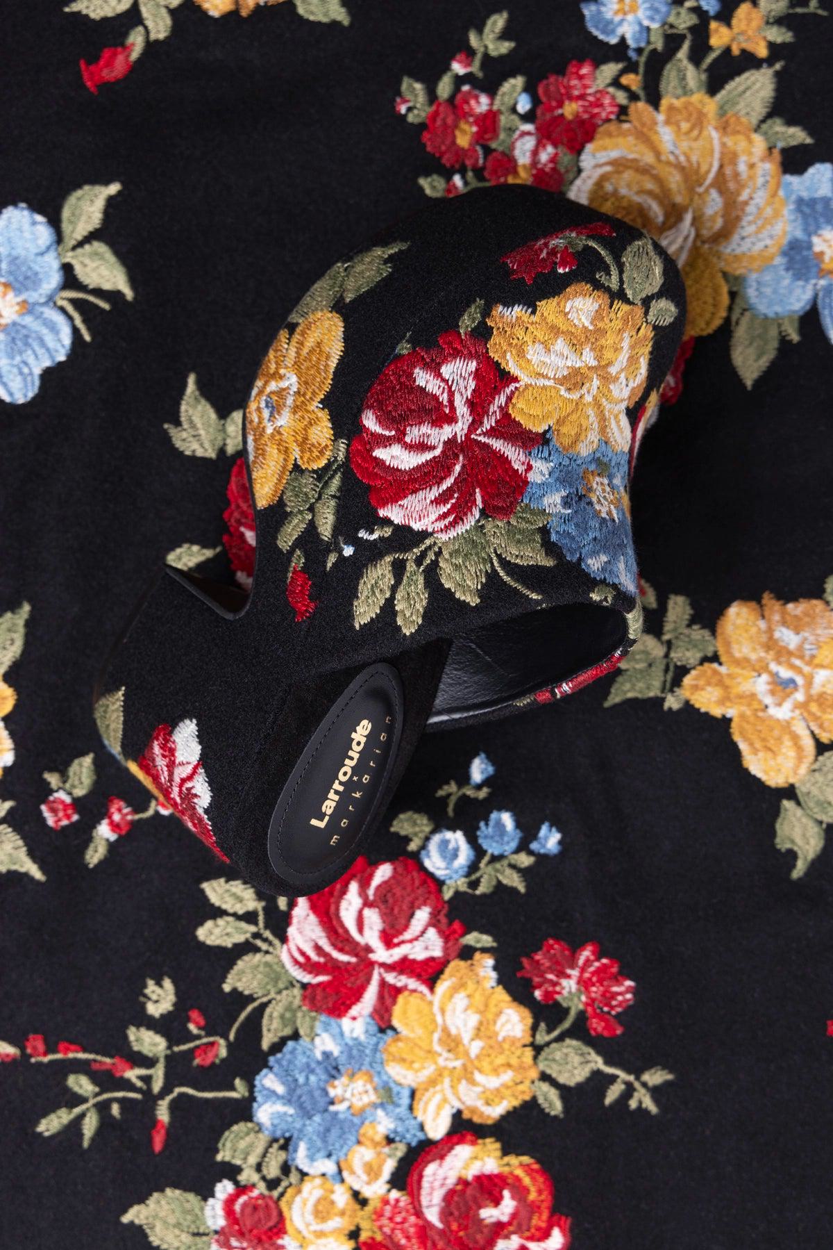 Larroude x Markarian Miso Clog In Floral Embroidery Black Fabric