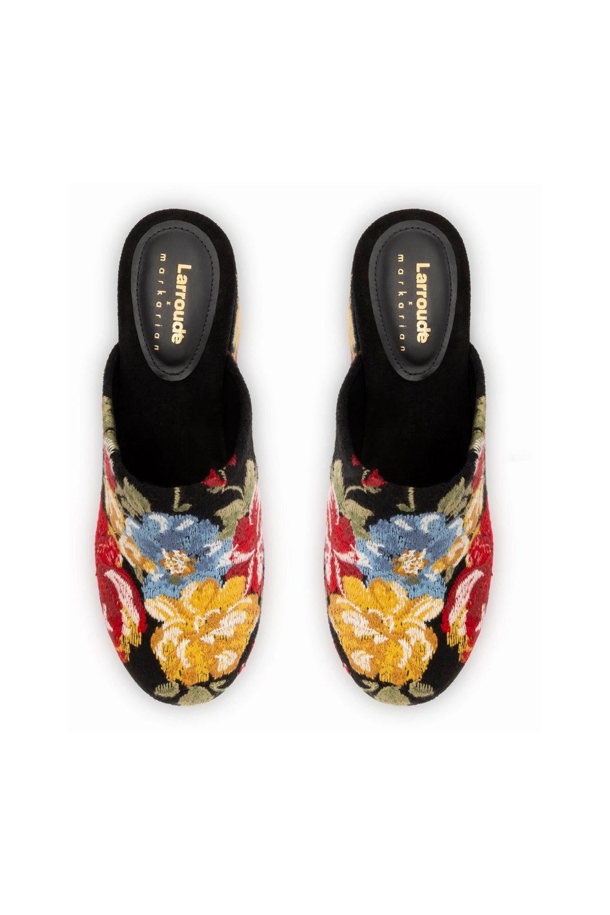 Larroude x Markarian Miso Clog In Floral Embroidery Black Fabric