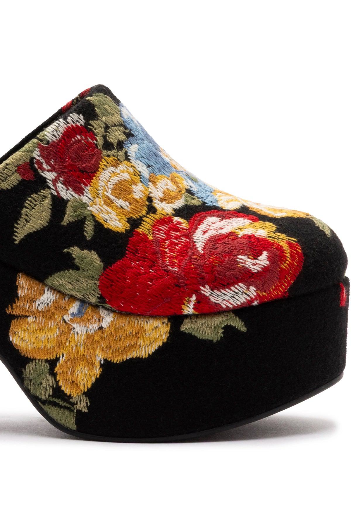 Larroude x Markarian Miso Clog In Floral Embroidery Black Fabric