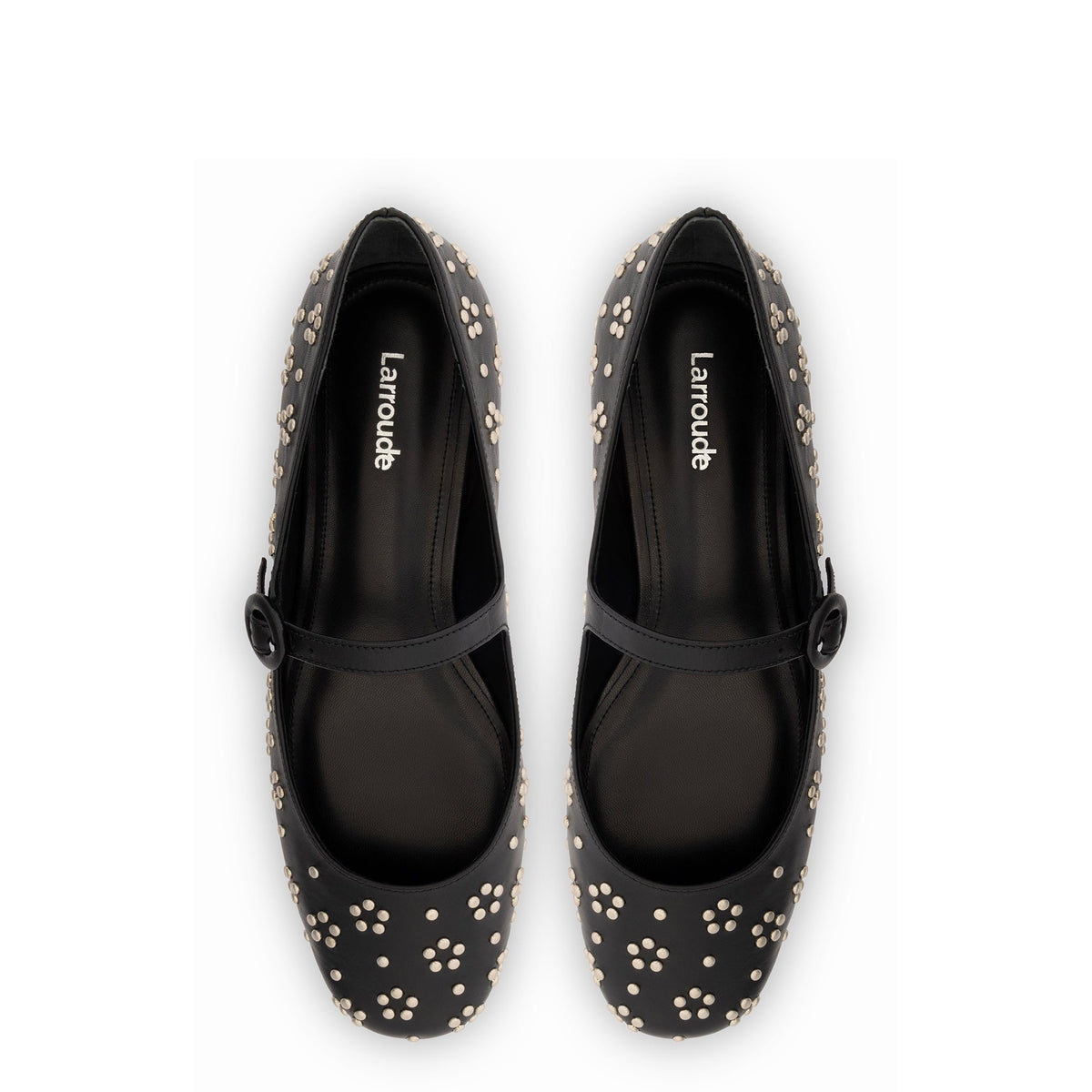 Blair Ballet Flat In Black Leather and Metallic Studs