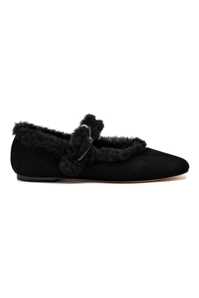 Verona Ballet Flat In Black Suede And Black Shearling