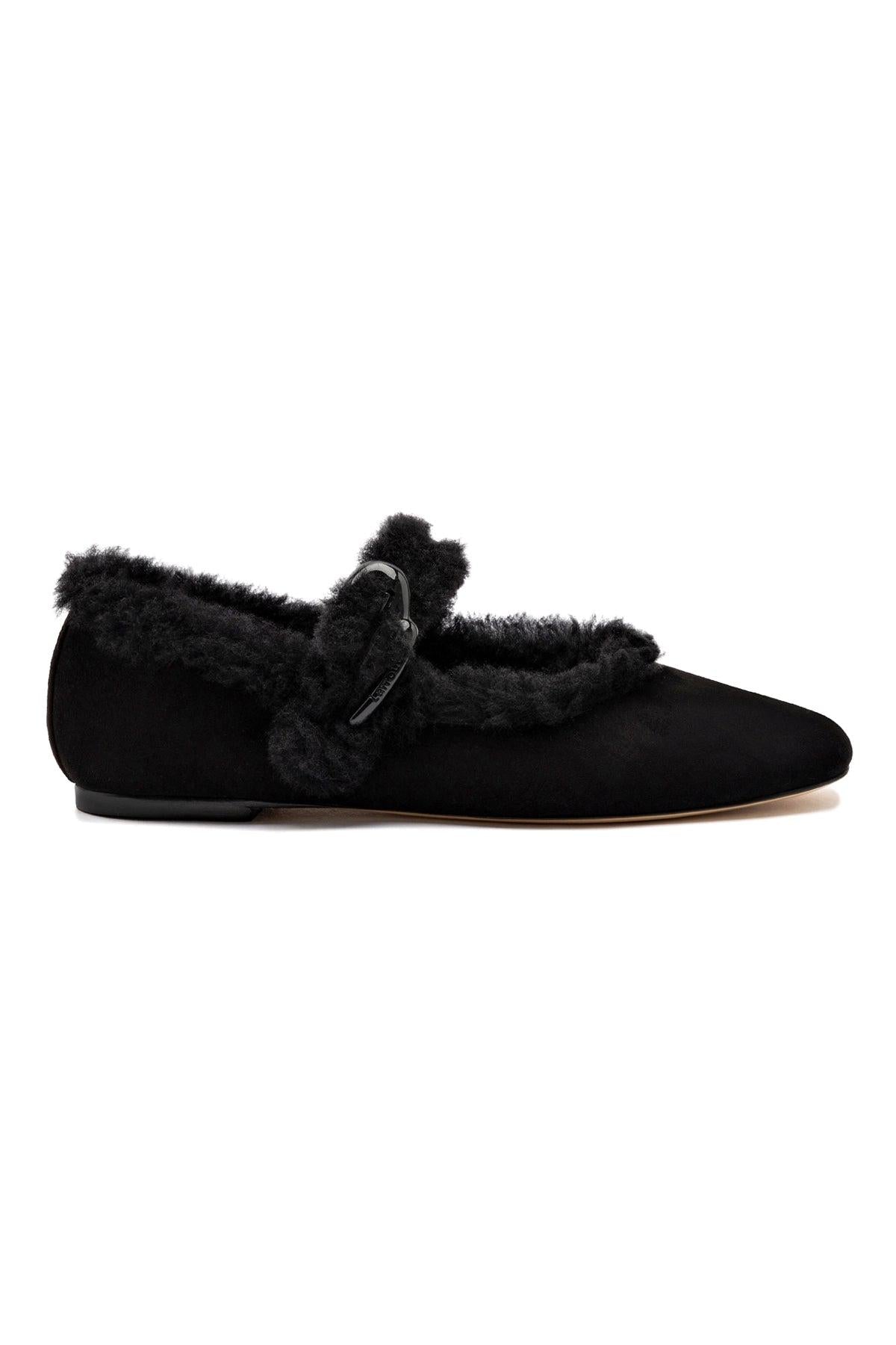 Verona Ballet Flat In Black Suede And Black Shearling