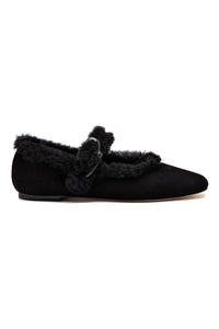 Verona Ballet Flat In Black Suede And Black Shearling
