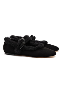 Verona Ballet Flat In Black Suede And Black Shearling