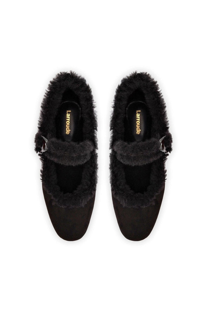 Verona Ballet Flat In Black Suede And Black Shearling