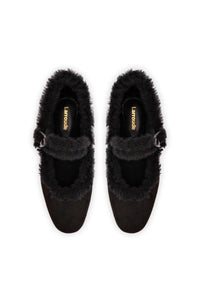 Verona Ballet Flat In Black Suede And Black Shearling