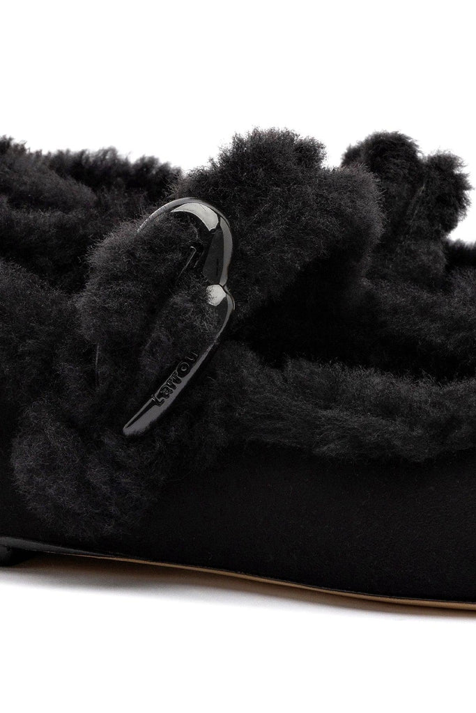 Verona Ballet Flat In Black Suede And Black Shearling