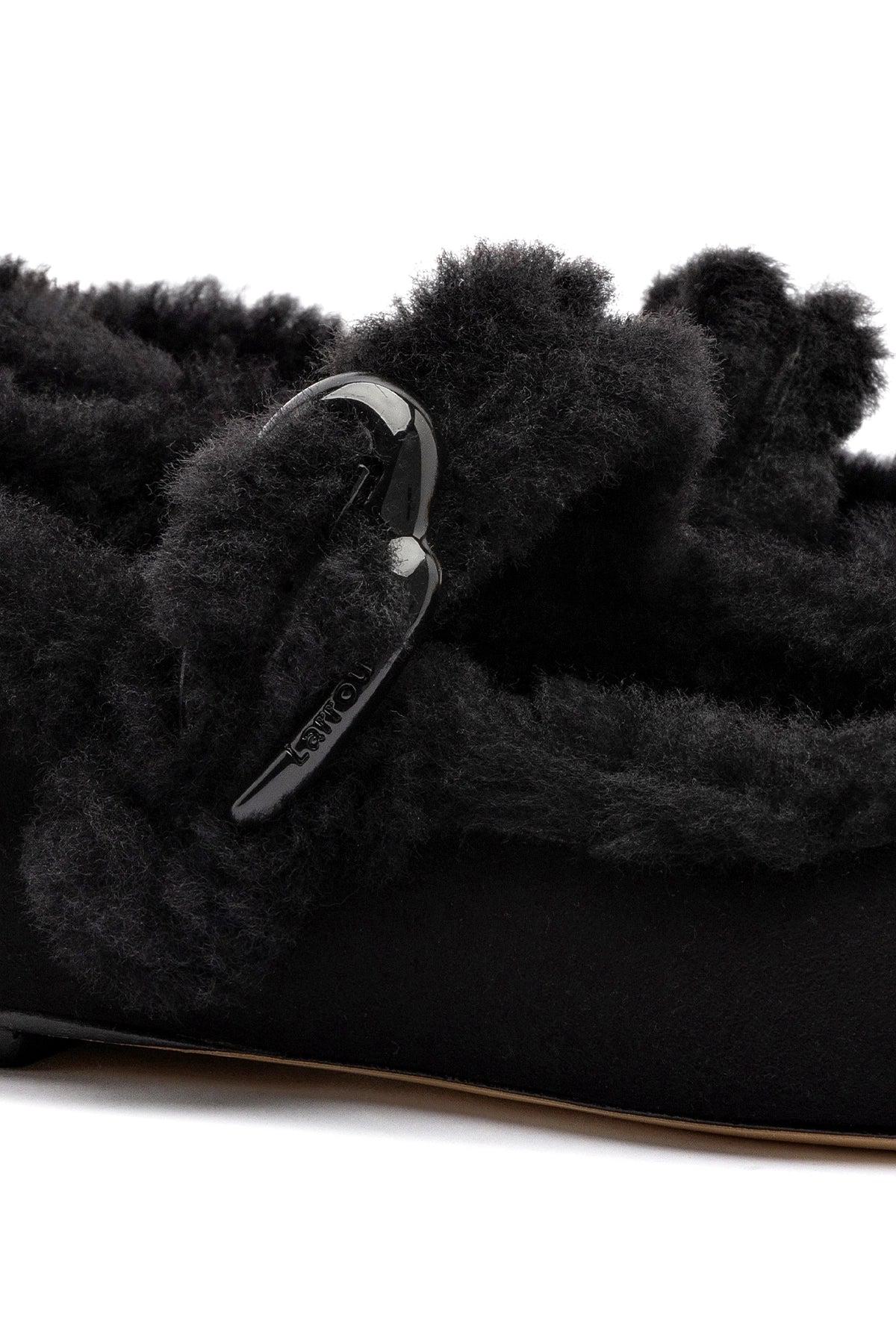 Verona Ballet Flat In Black Suede And Black Shearling