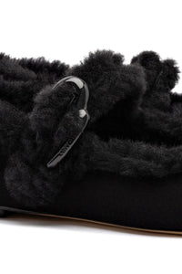 Verona Ballet Flat In Black Suede And Black Shearling