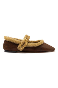 Verona Ballet Flat In Cocoa Leather And Natural Shearling