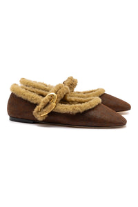 Verona Ballet Flat In Cocoa Leather And Natural Shearling