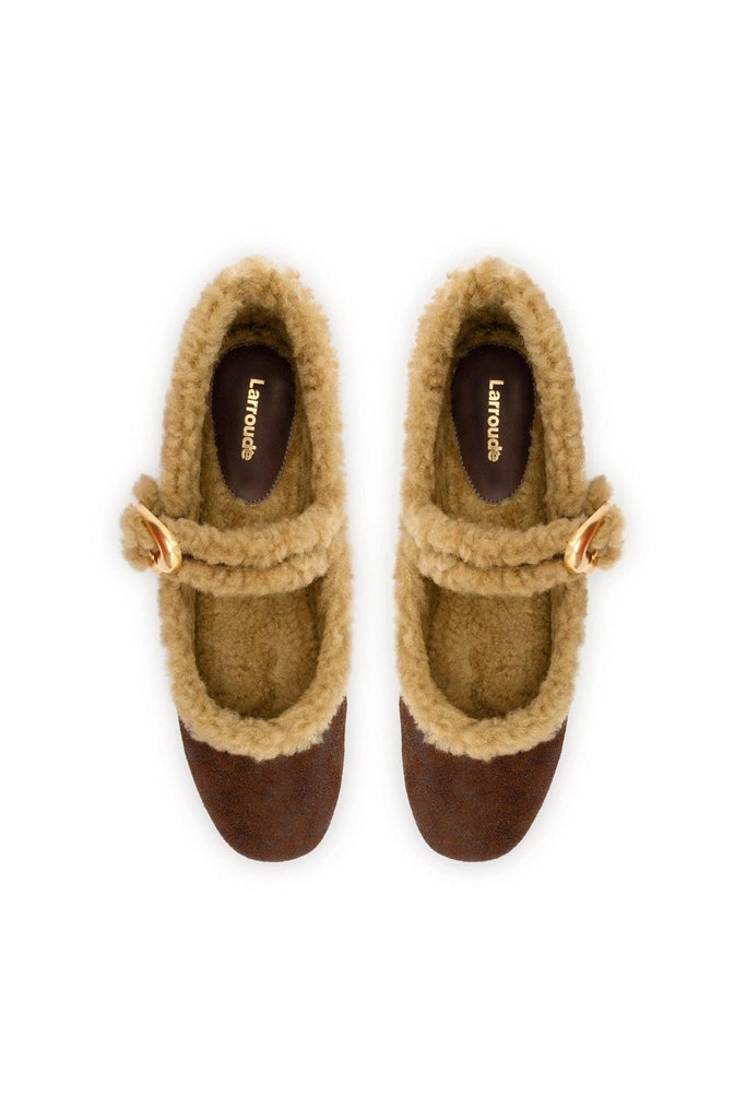 Verona Ballet Flat In Cocoa Leather And Natural Shearling