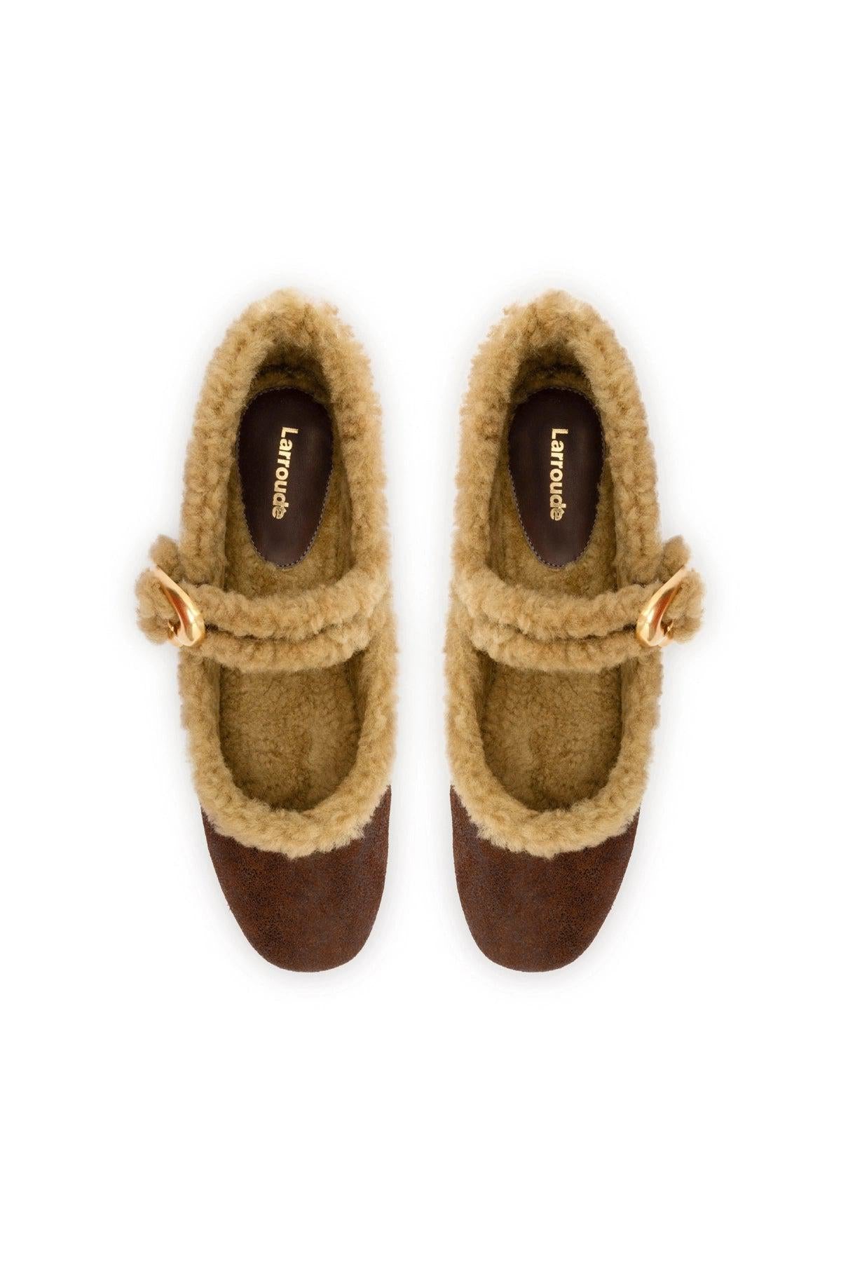 Verona Ballet Flat In Cocoa Leather And Natural Shearling