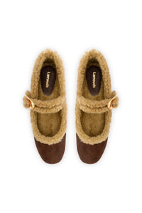 Verona Ballet Flat In Cocoa Leather And Natural Shearling
