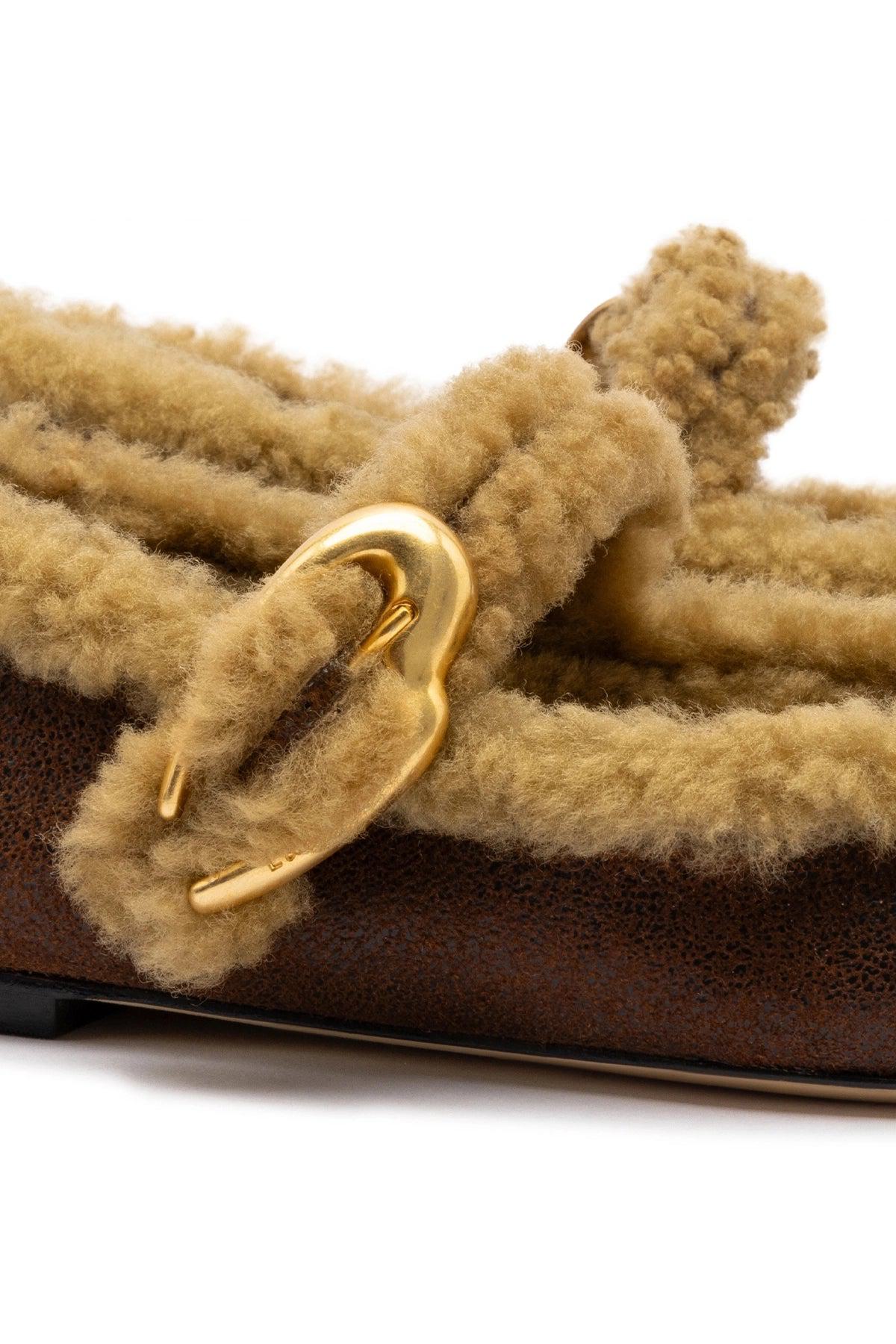 Verona Ballet Flat In Cocoa Leather And Natural Shearling