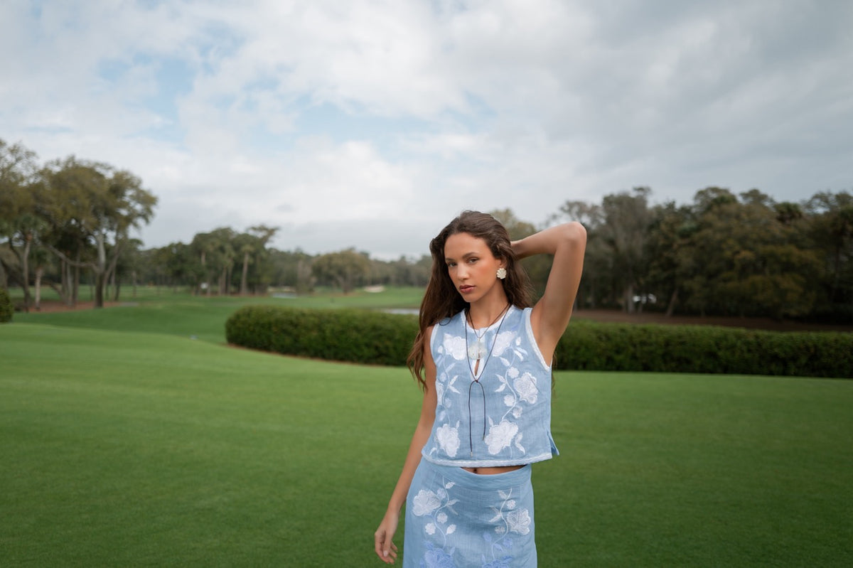 OTM Exclusive: Kasbah Trellis Top in Light Blue