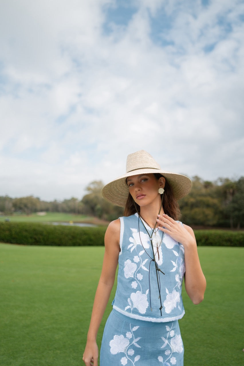 Kasbah Trellis Top in Light Blue | Over The Moon