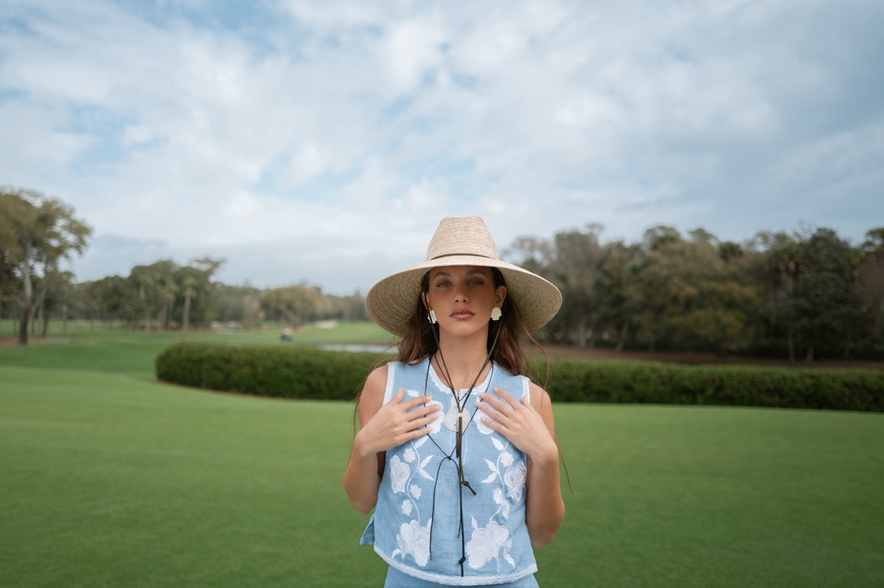 Hollyhock Sun Hat in Dark Olive Green Lanyard with Rose Quartz Toggle