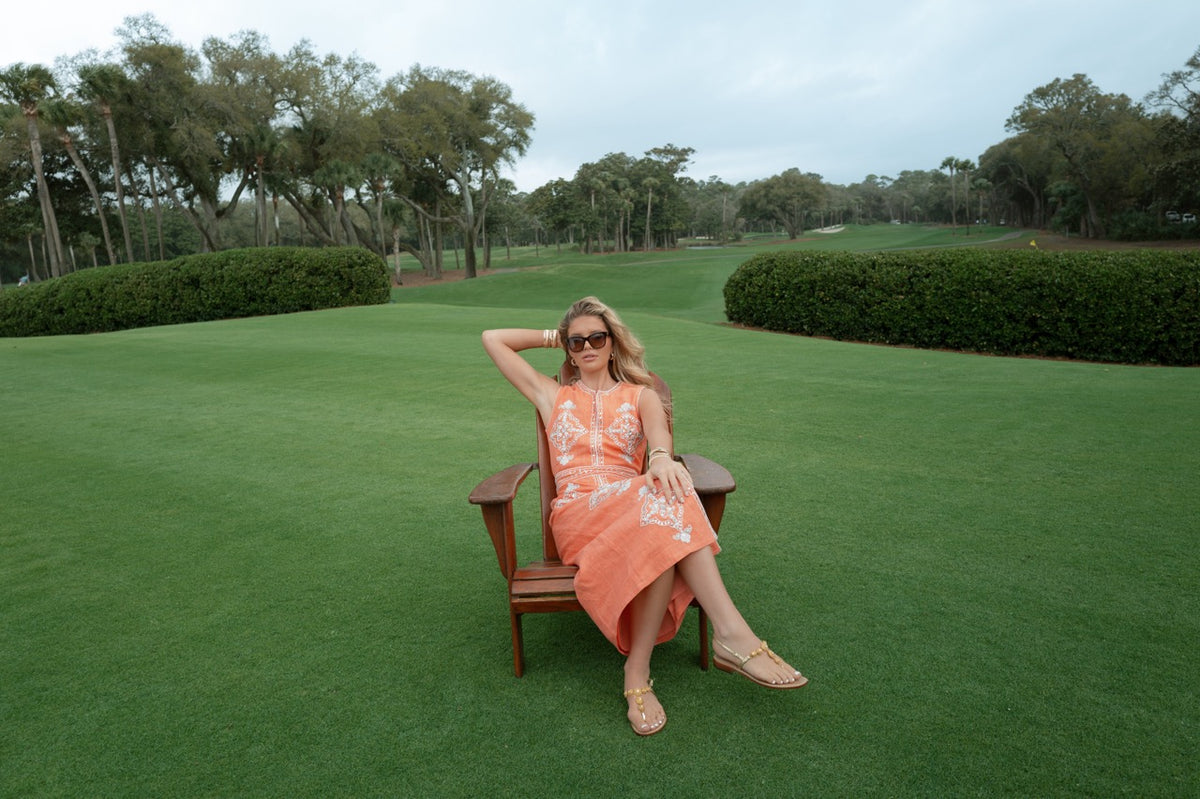 OTM Exclusive: Beaded Clara Dress in Coral