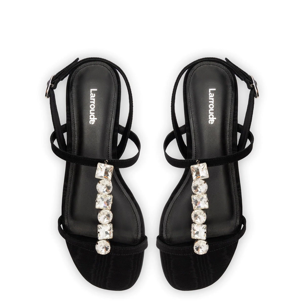 Calypso Flat Sandal In Black Fabric and Crystals