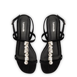 Calypso Flat Sandal In Black Fabric and Crystals