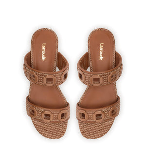 Milan Flat Mule In Caramel Wave Raffia