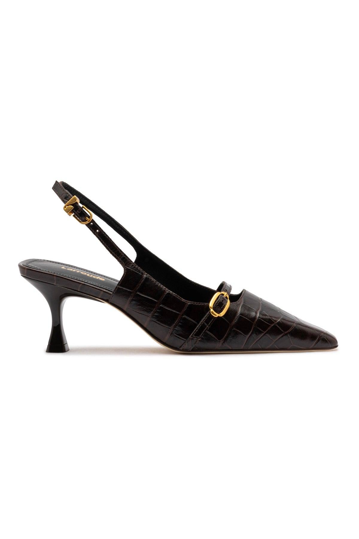 Ines Pump In Croco Brown Leather