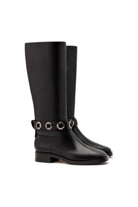 Milan Flat Boot In Black Leather