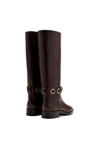 Milan Flat Boot In Brown Leather