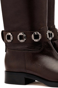 Milan Flat Boot In Brown Leather