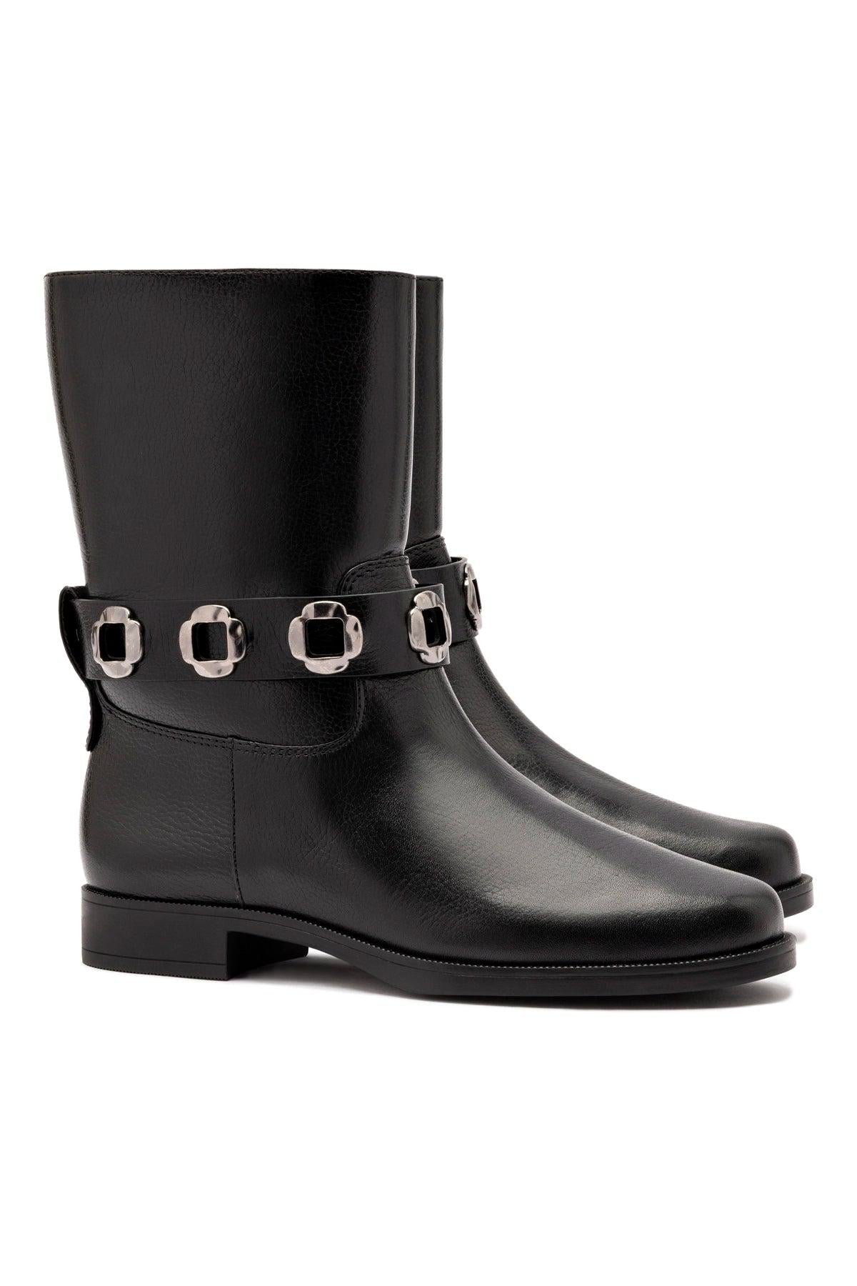Milan Flat Bootie In Black Leather