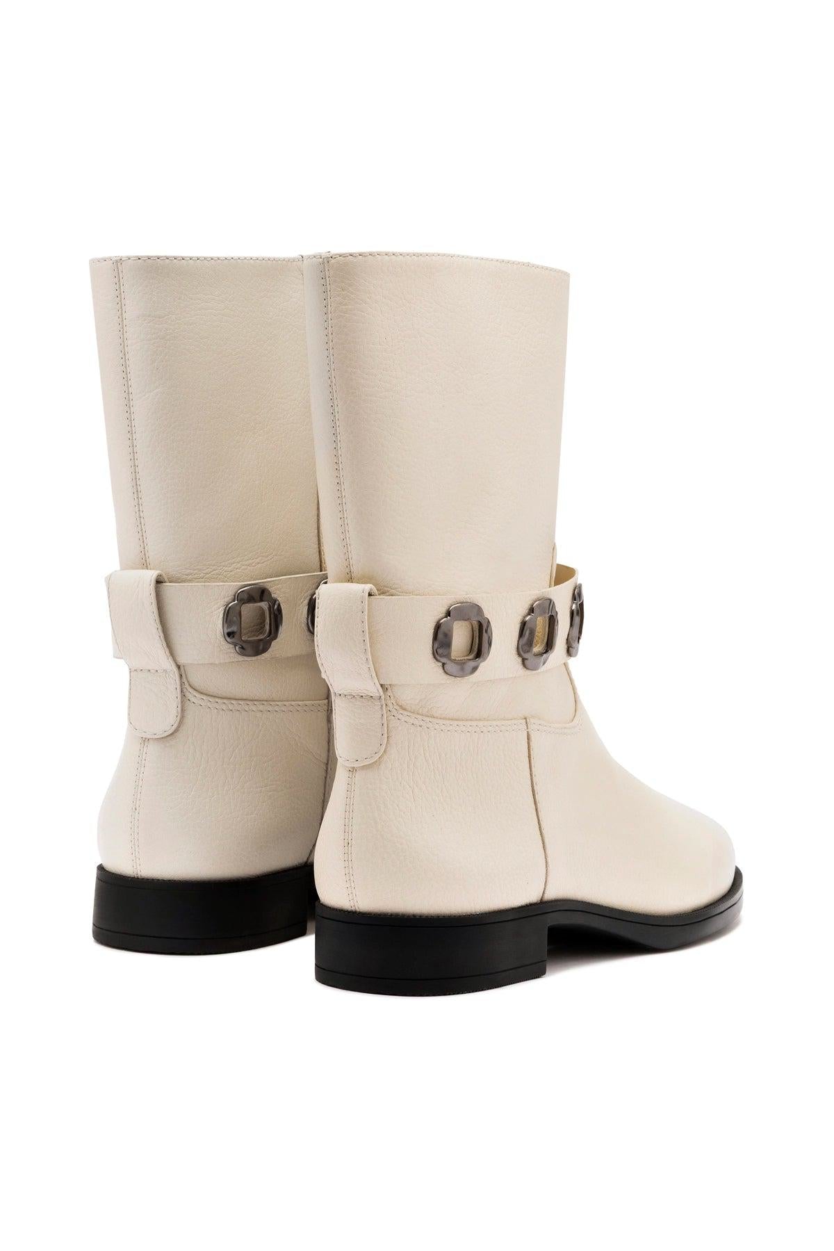 Milan Flat Bootie In Ivory Leather