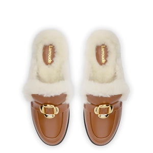 Bobbie Mule In Caramel Leather and Natural Shearling