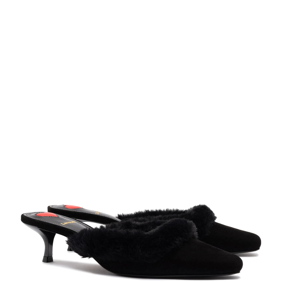 Amal Faux Fur Mule In Black Suede