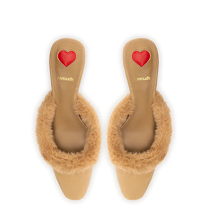 Amal Faux Fur Mule In Peanut Suede