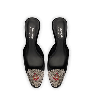 Larroudé x Markarian Mule In Black Velvet and Heart Embroidery