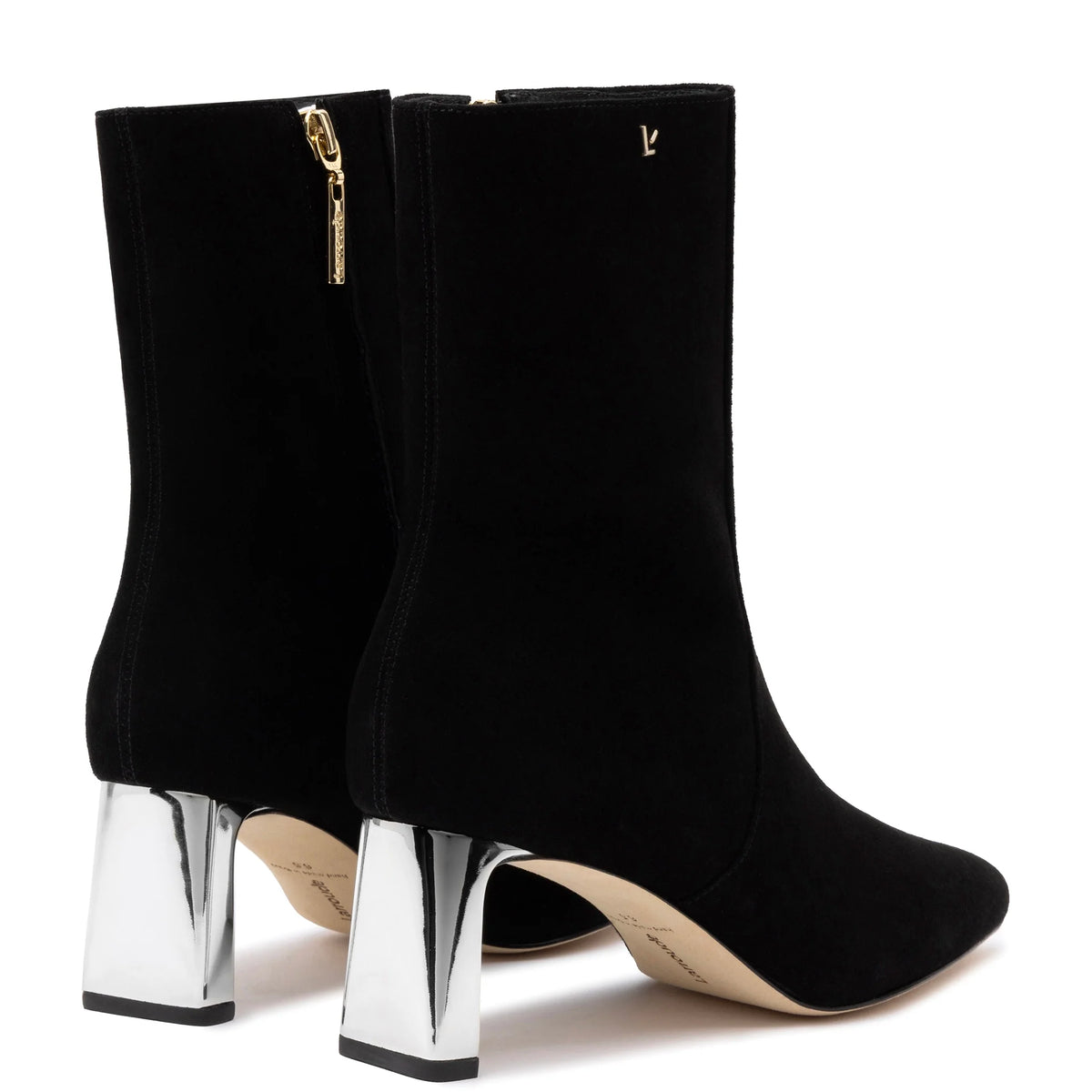 Alexis Bootie In Black Leather and Silver Heel