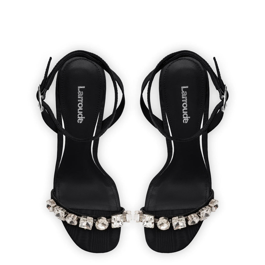 Calypso Sandal In Black Fabric and Crystals