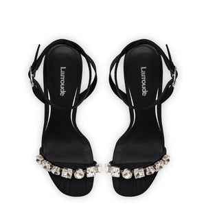 Calypso Sandal In Black Fabric and Crystals