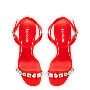 Calypso Sandal In Red Fabric and Crystals