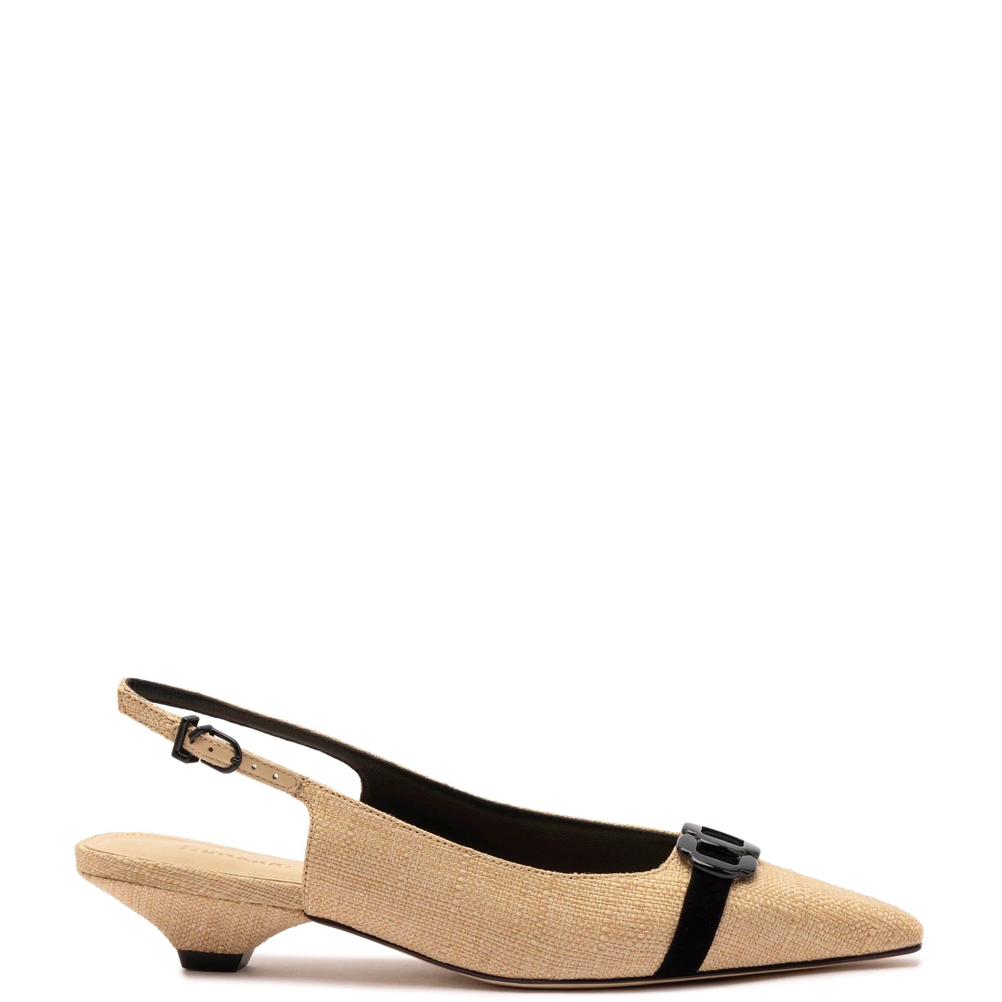 Franca Pump in Beige Raffia & Black Trimming