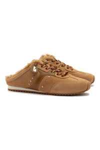 Stella Mule In Peanut Suede And Natural Shearling