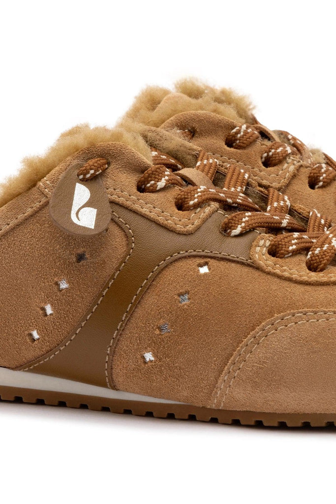 Stella Mule In Peanut Suede And Natural Shearling